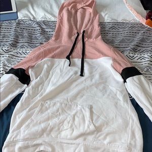 pink, black and white sweatshirt